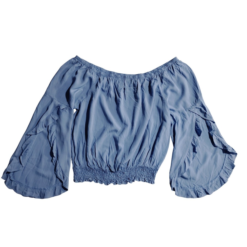 Wrangler Womens‎ Blue Off Shoulder Bell Sleeve Smocked Waist Blouse XXL LW1891B